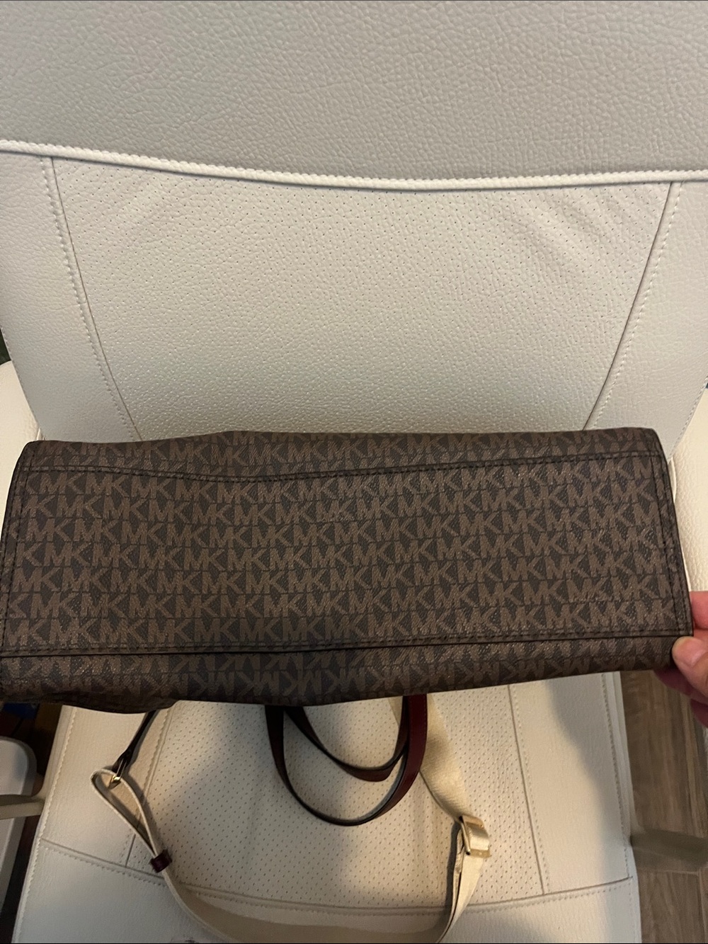 Michael Kors Brown and Burgundy Logo Messenger Tote with Adjustable Strap - Picture 5 of 6